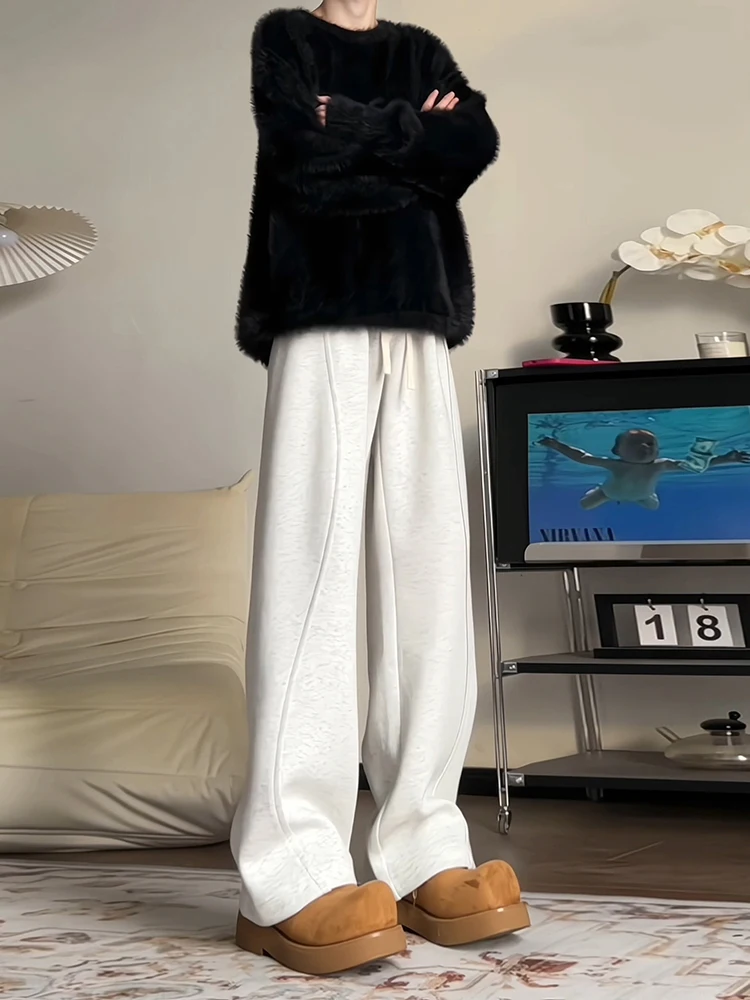

Loose Straight Leg Trousers Men's Autumn Winter American Sport Sle Wide Leg Pants Casual Straight Tube Floor-Length Trousers
