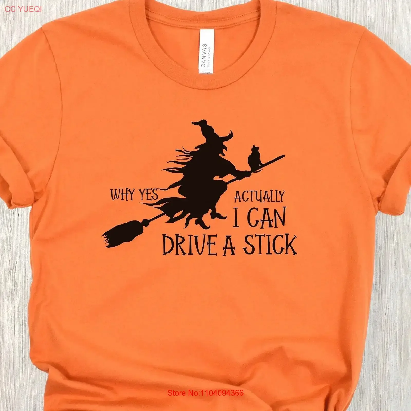 I Can Drive a Stick T Shirt Witch on Broom Funny Halloween Fall Autumn Birthday Mom vintage Washed Slightly streetwear Casual