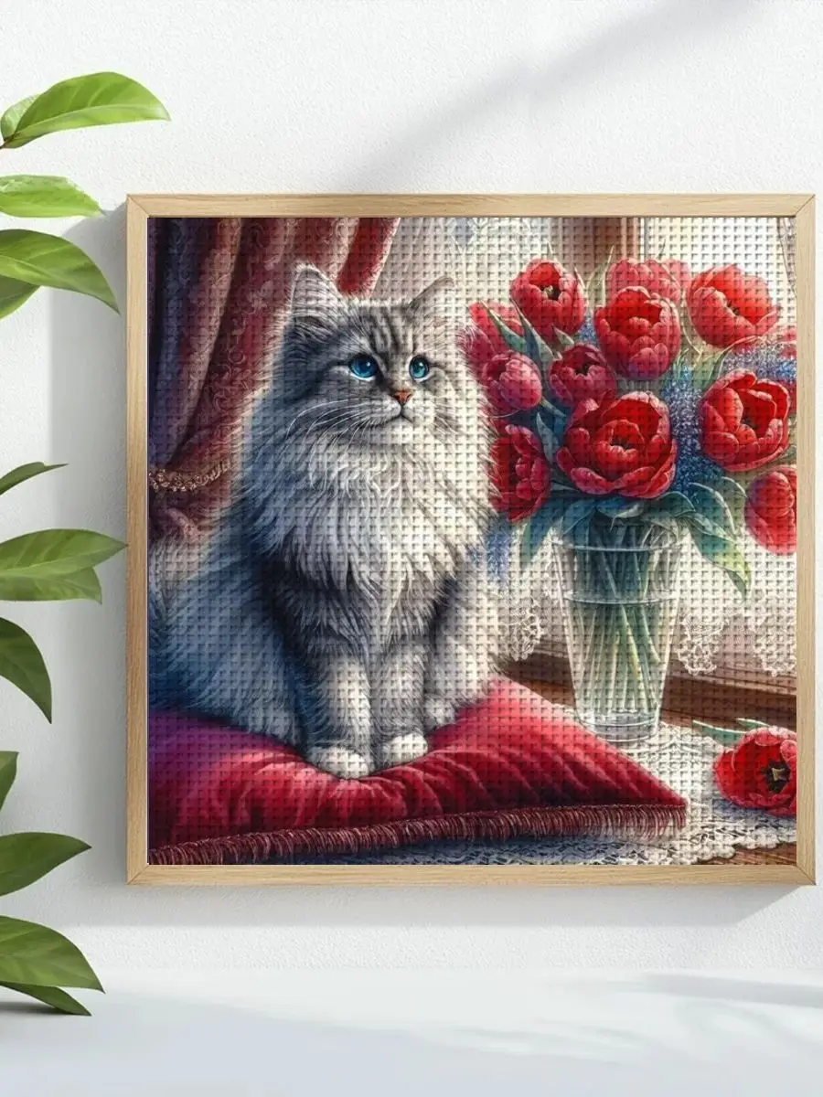 1 Stück 40X40CM/15,74 Zoll Katzen-Motiv Kreuzstich-Set DIY-Kit 11CT/14CT DIY-Stickset Kreuzstich-Set Neuheit – Detail 1