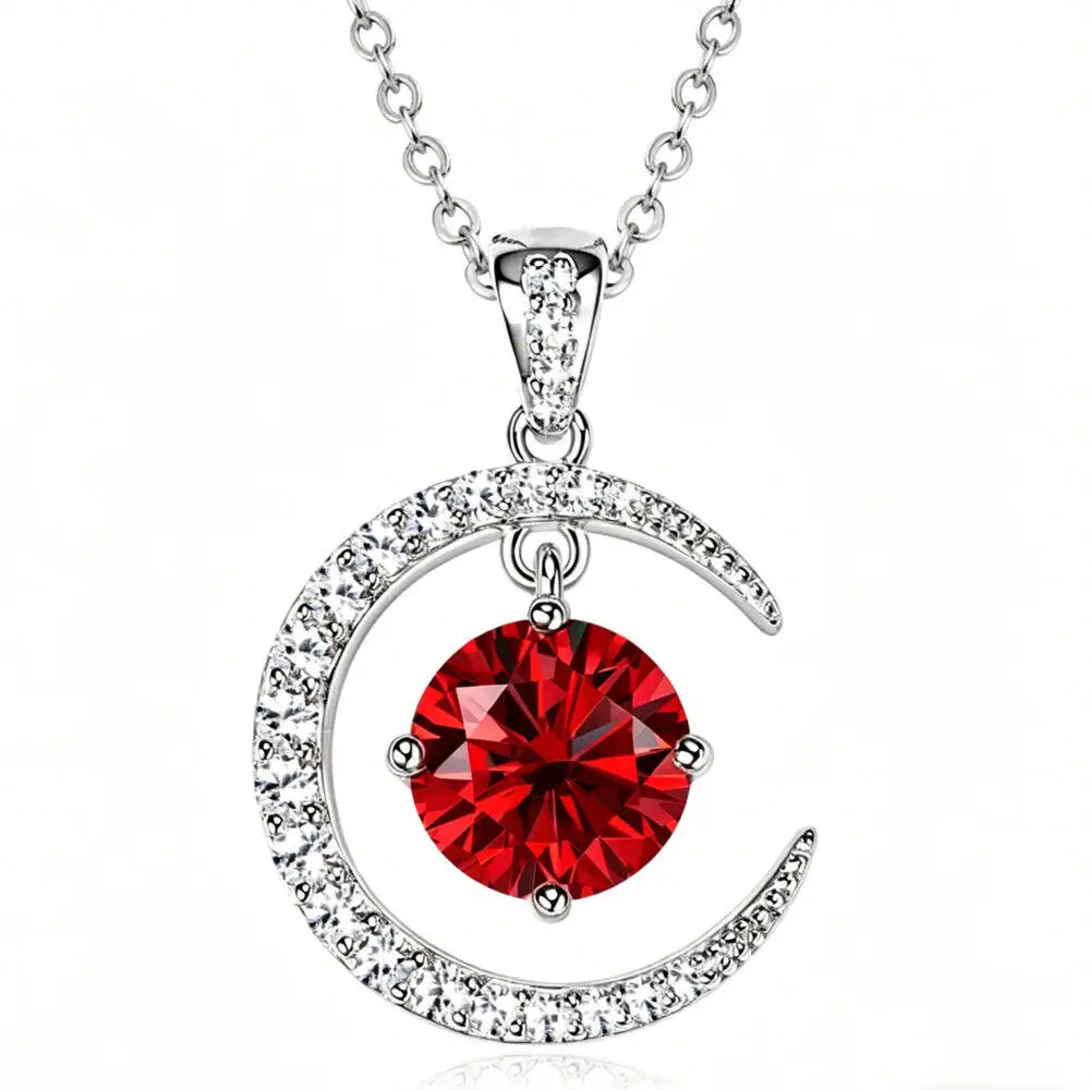 925 Sterling Silver Crescent Moon Halo Solitaire Pendant Necklace Round Cut D VVS1 Moissanite Fine Jewelry For Women