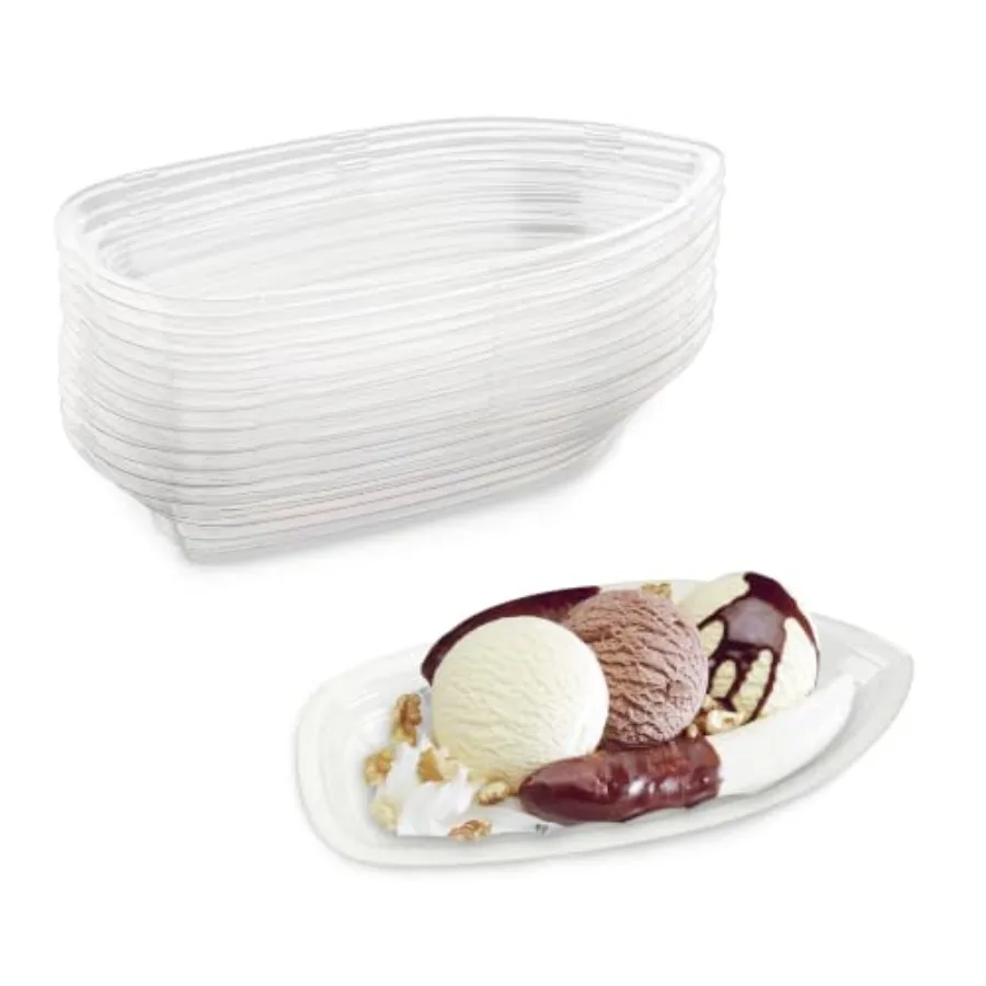 Clear Plastic Disposable Banana Split Boats 12 oz. - Ice Cream Sundae Bowls Pack of - Made in the USA