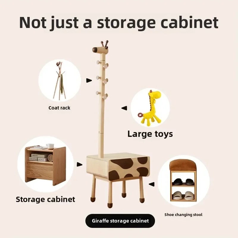 Giraffe Storage Children's Toys Coat Rack Full Solid Wood Side Cabinet Bedside Table Children's Room