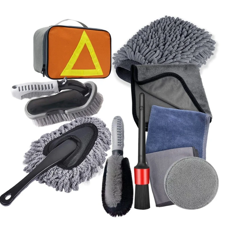 Car Wash Tool Brush Car Tire Brush Hub Brush Microfiber Towel Car Cleaning 10-Piece Set