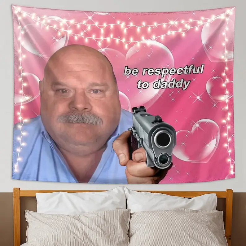 Daddy Winkle Bertram Tapestry, Funny Meme Tapestry Wall Hanging Be Respectful to Daddy Posters Dorm Backdrop Party  Bedroom