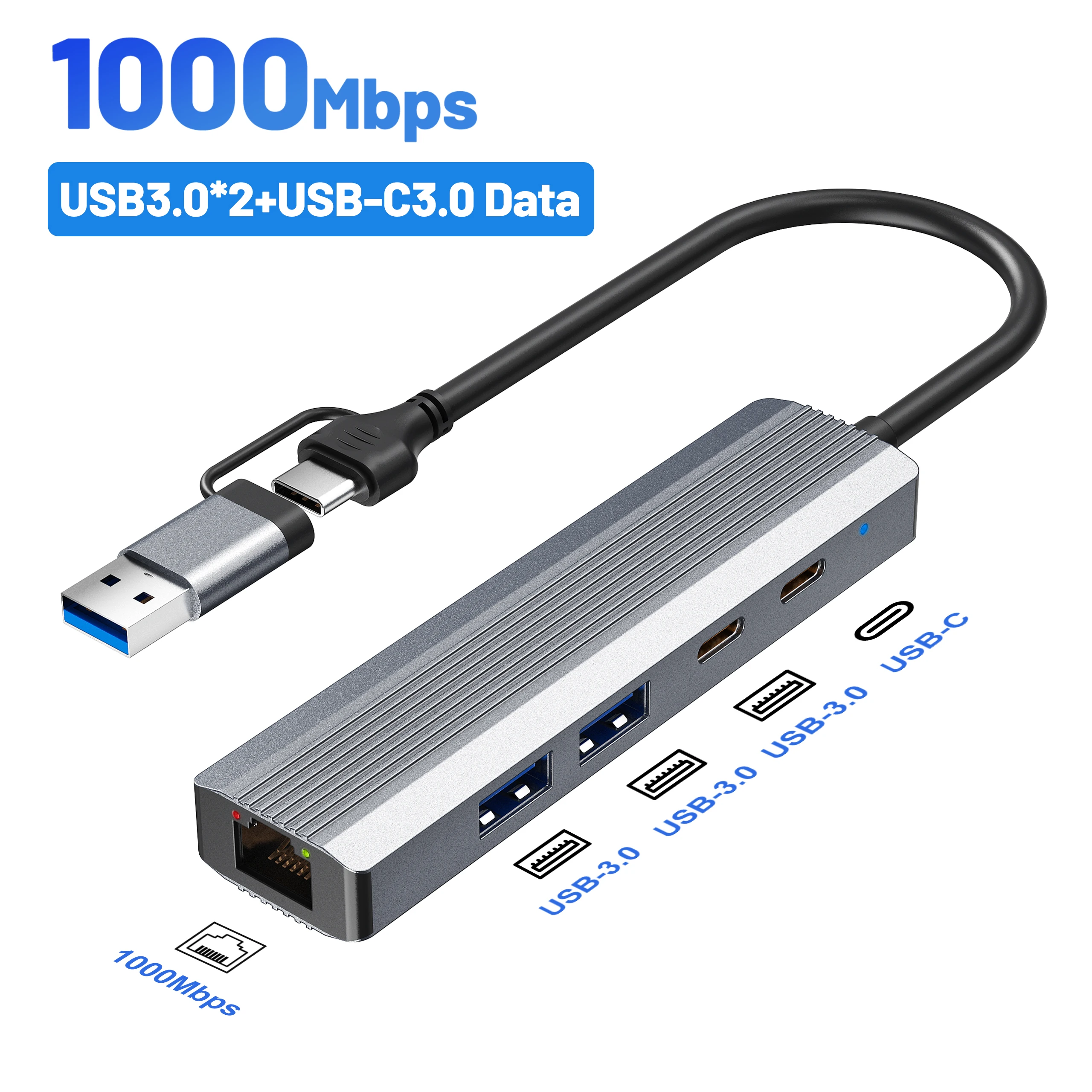 

Адаптер USB C-концентратора Gigabit Ethernet с сетью 1000 Мбит/с, портом данных USB C 3.0 и USB A 3.0, для MacBook, iPad, iPhone