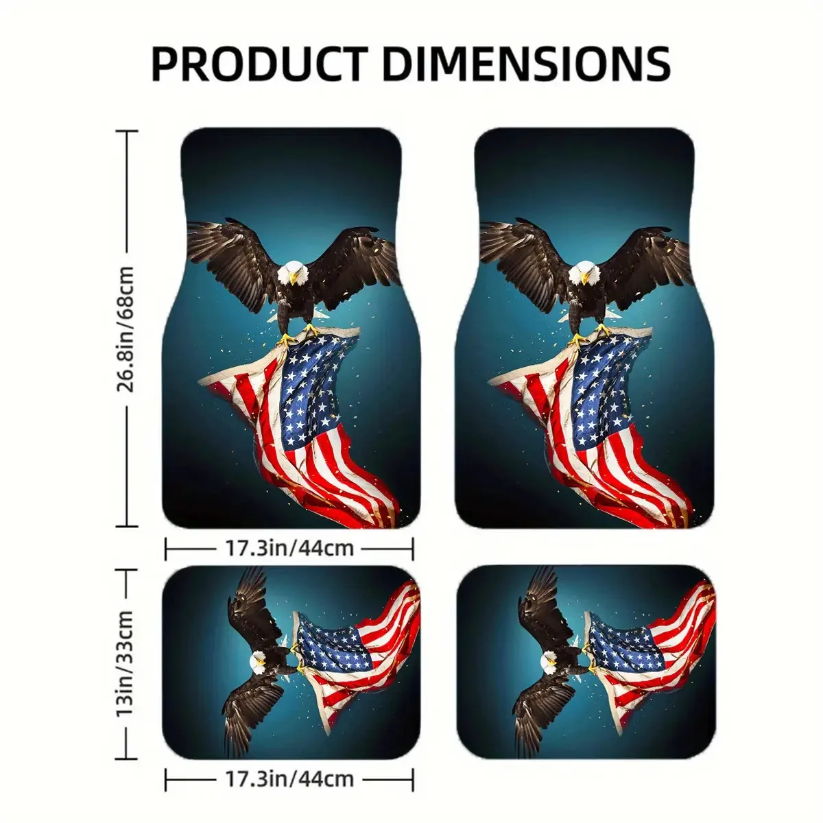 

4pcs Vulture American Flag Car Floor Mats - Durable Polyester Fiber, All-Season Protection For Front & Rear Seats, Fit For All V