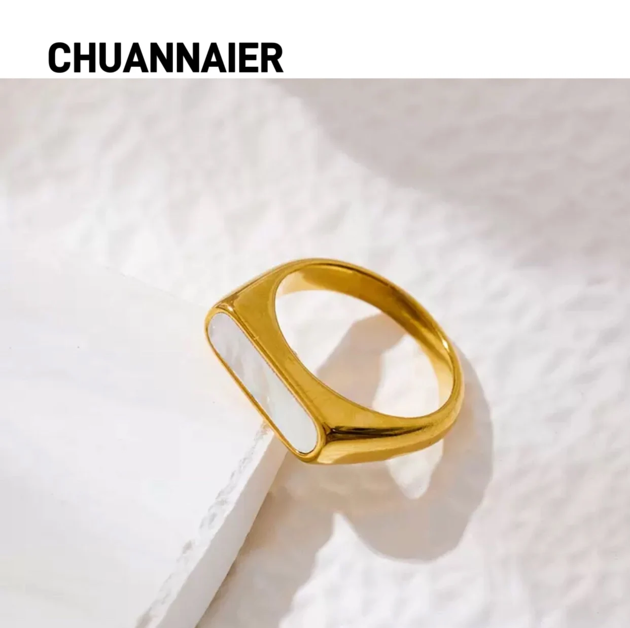 

Hot-selling titanium steel simple retro index finger ring casting ring female mother-of-pearl ring jewelry shell element