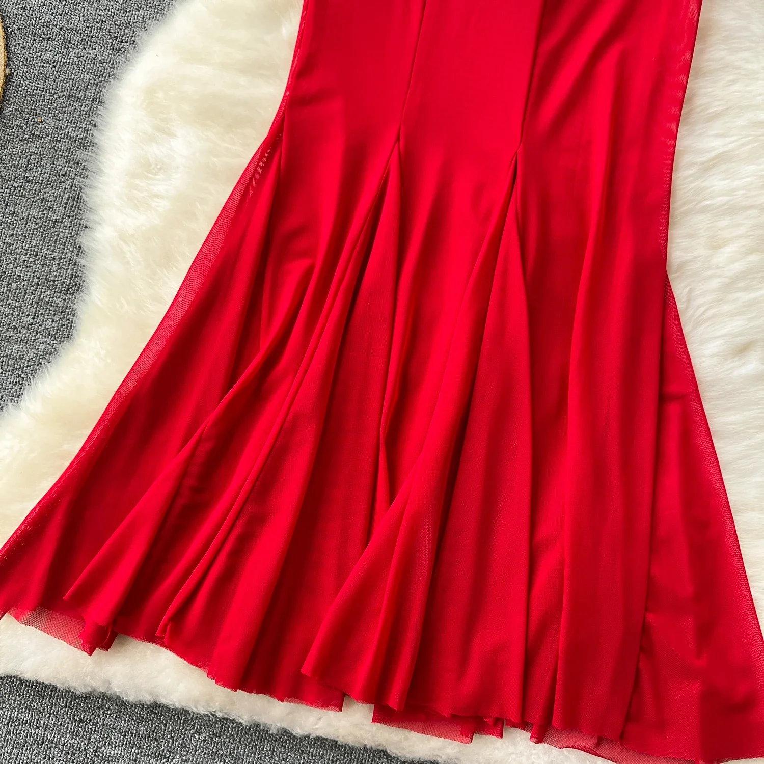 Dames chique mesh patchwork zeemeermin elegante elastische sexy rok hoge taille mode vintage zomer basics a-lijn rok