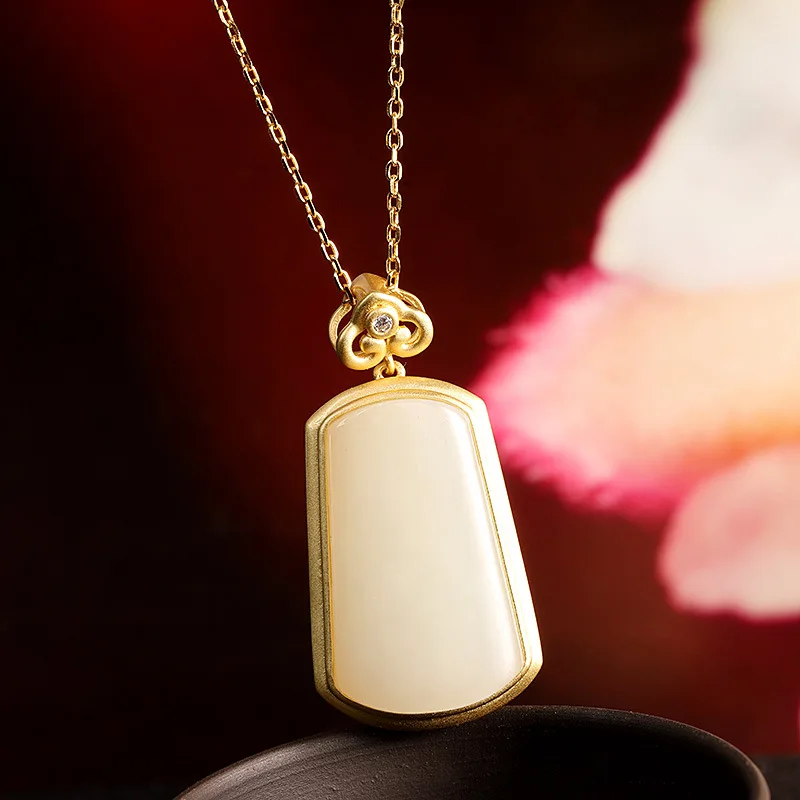 New Silver Natural Hetian Jade Chinese Retro Niche Design Light Luxury Pendant Necklace Ladies Charm Temperament Brand Jewelry