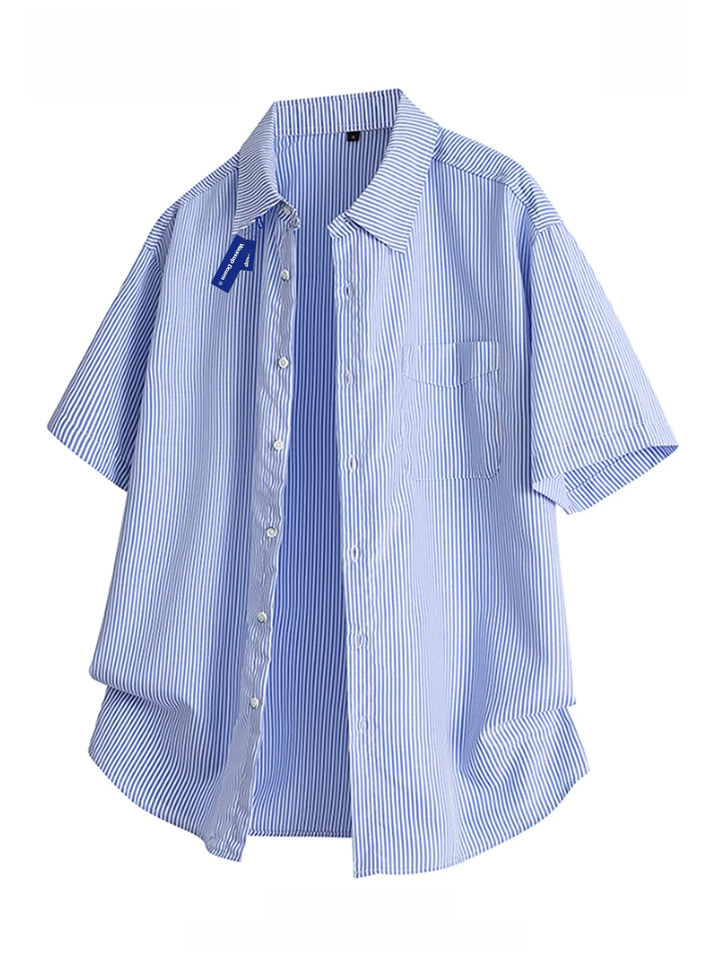 

Wassup Dozen Men's Casual Sle ort Sve irt Loose Fit Breathable Polyester Fiber Striped Pattern Flip-Collar Summer Top