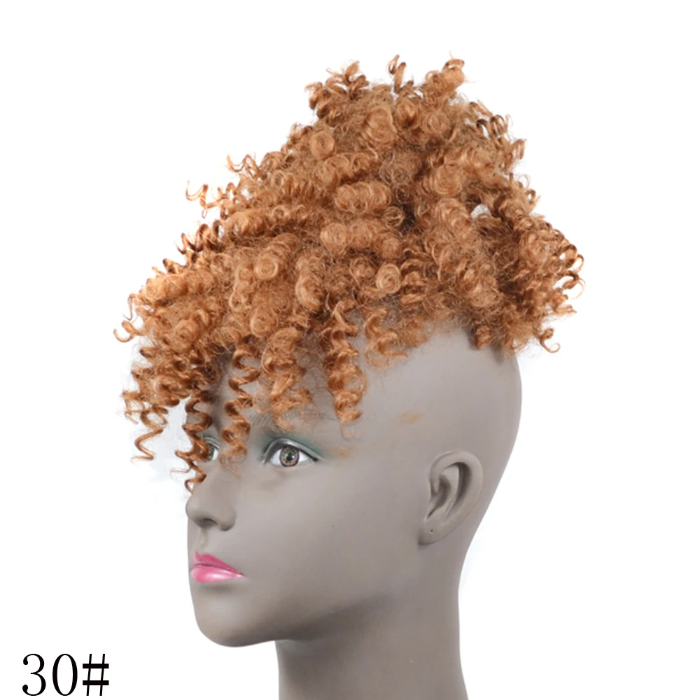 Afro Puff Updo Hair Drawstring Ponytail with Bangs Black Kinky Curly Hair Bun