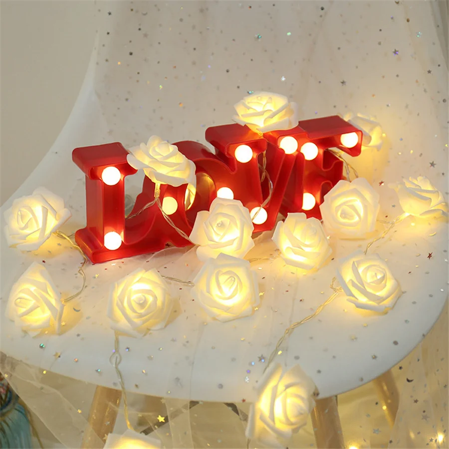 Battery Operated 10/20/40LED Artificial Rose Flower Fairy String Lights Garland for Valentines Day Wedding Party Christmas Decor