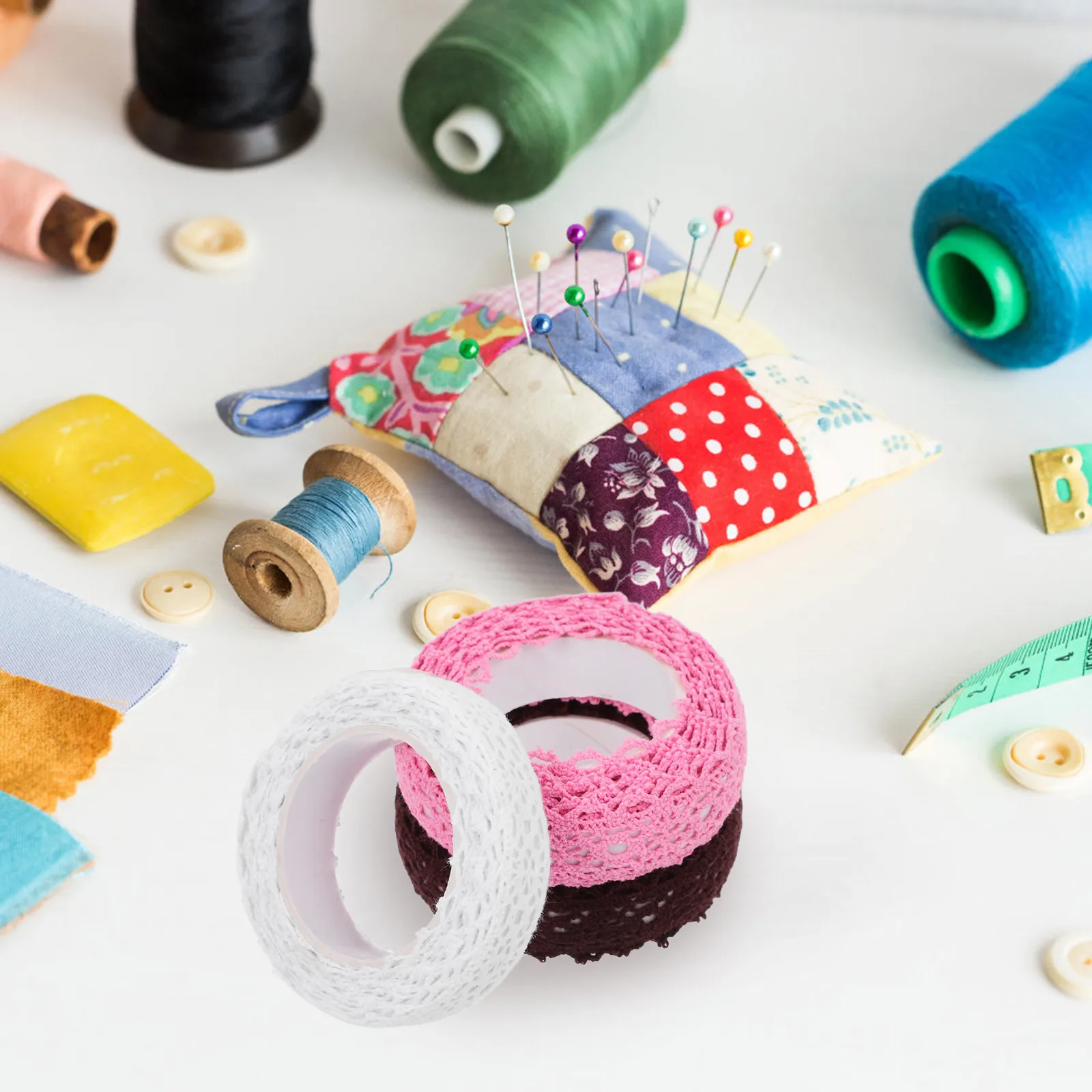 

3 Rolls Lace Tape Ribbon Trim Decorative Navy Adhesive Fabric Floral Pattern Tapes