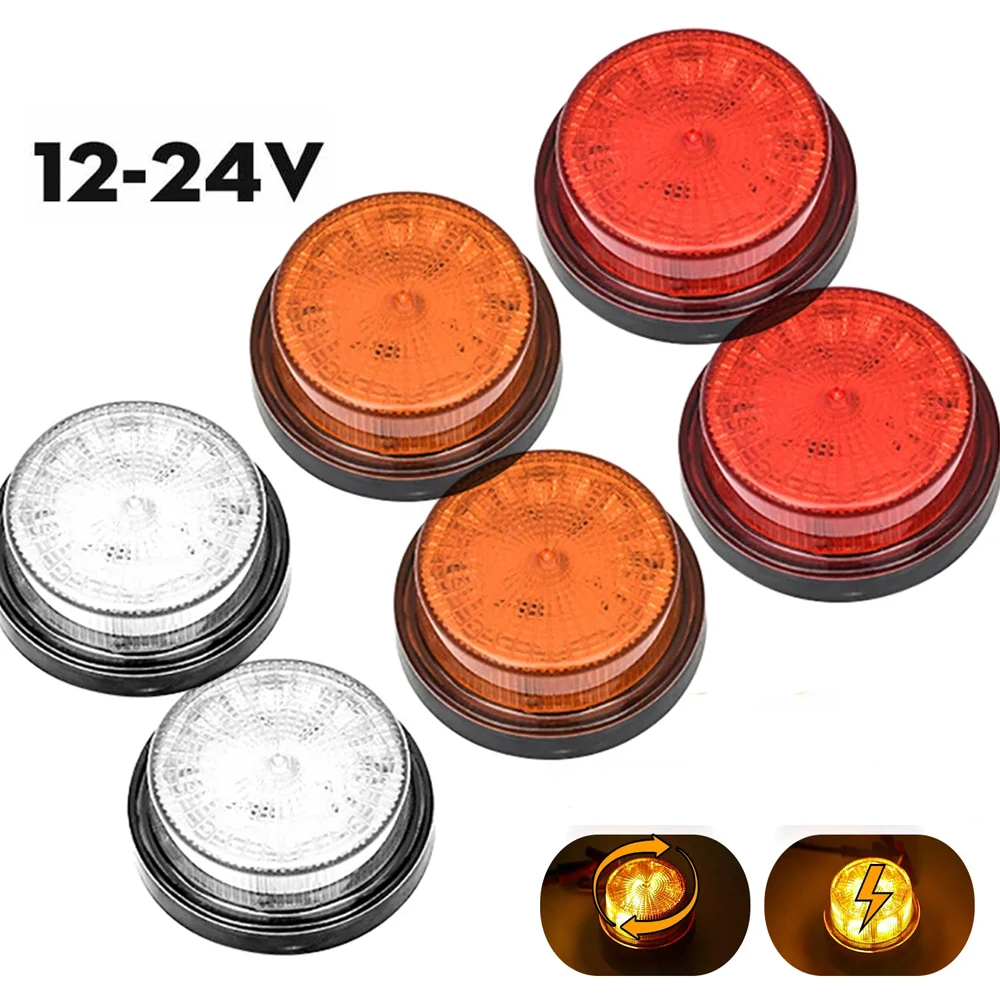 

2pcs 12V 24V 12 LED 2 Modes Flashing Light Strobe Alarm Round Rotary Roof Flashing Revolving Signal Lamp Beacon Truck Waterproof