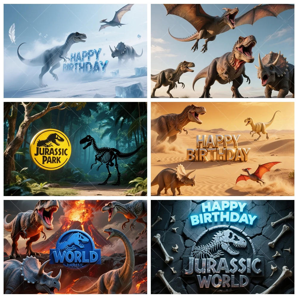 

3D Dinosaur Birthday Backdrop Jurassic Park Photography Background Children'S Kids Boys Baby Happy Birthday Party Background