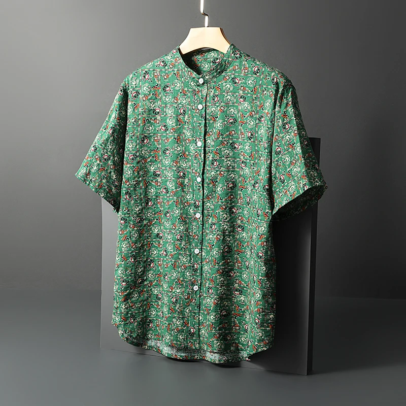 

Летний новый мужской костюм в стиле ханьфу, однотонный, с воротником-стойкой, в стиле тан, этнический, ретро, свободного кроя