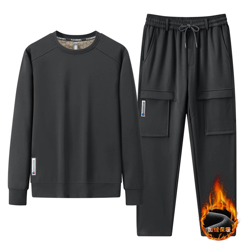 Plus Size 7xl Men's Clothing Sweatshirts Men Tracksuit Fleece Graphene Liner Winter Warm Sportswear Hoodies Pants Sets 2 Pieces