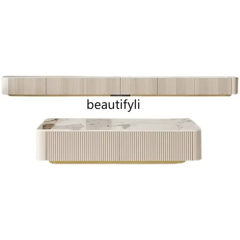 

cc182R11 Coffee Table TV Cabinet Combination Stone Plate Large and Small Apartment Type Living Room Home Paint Square Low Floor