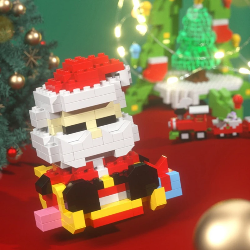 Праздничный декор и игрушка: детский набор микро-строительных блоков с Санта-Клаусом и оленем.