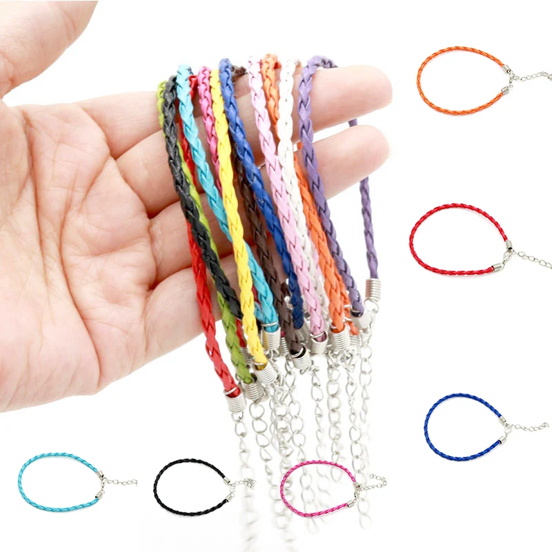 

Multicolor Braid Bracelet Clasps Charms Rope Bracelets 100pcs/lot 18cm Woven Leather Cords for Jewelry Making Women Men Bangle