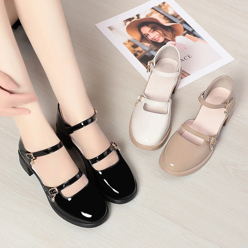 4cm British Style Shallow Comfortable Soft Leather Shoes Mary Janes 2026 Spring Fall Block Heel Shoes Platform for Office Mother