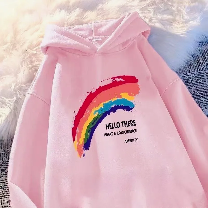 

Rainbow Print Pattern, Fashionable and Personalized Children's Hoodie, Comfortable and Cute Street Style Anime Hoodie