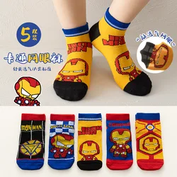 5 Pairs New Marvel Kids Socks Kawaii Mesh Breathable Ice Thin Socks Summer Cartoon Iron Man Children Short Cotton Sock for Boys