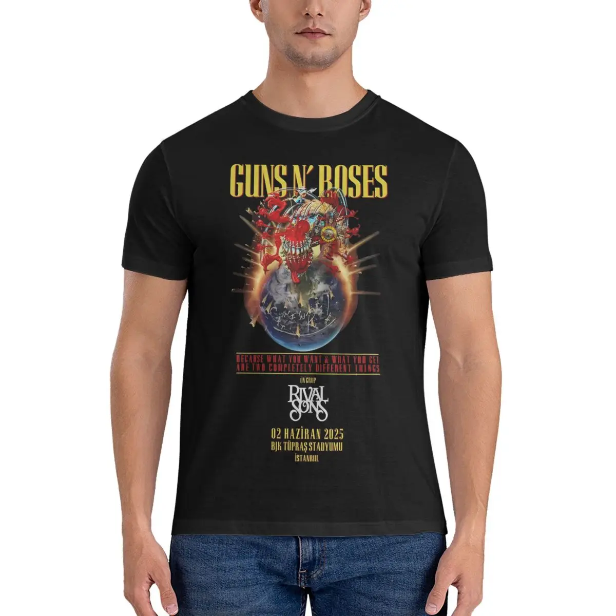 

Men Guns N Roses 2025 Tour T Shirts 100% Cotton Tops Summer Vintage Short-Sleeved T Shirt O Neck Tee Shirt Plus Size 5XL