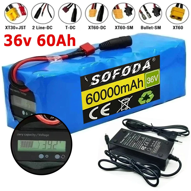 36V battery 10S4P 60Ah battery pack 1000W high power battery 42V 60000mAh Ebike electric bicycle BMS Capacity Indicator+charger