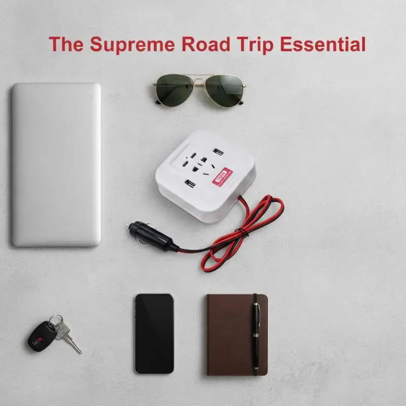 150W Car Power Inverter With USB C Fast Charging AC Outlets Fireproof ABS Shell For Road Trips Charging Multiple Electronics