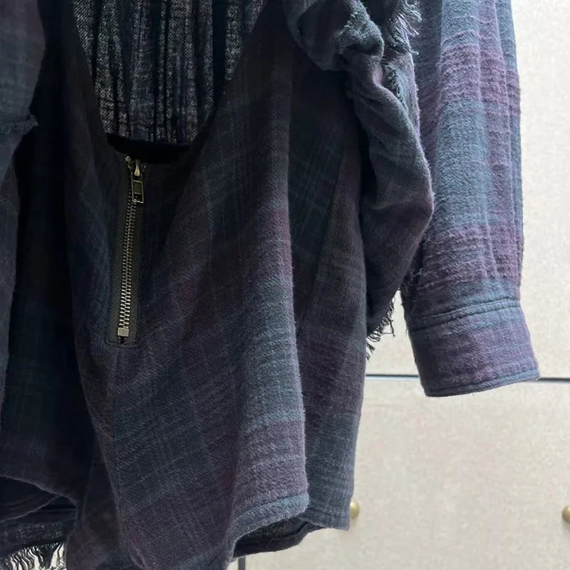 بذلة نسائية منقوشة ذات حافة متوترة وقميص أنيق غير رسمي كبير الحجم عالي الجودة قميص قطن 100% وصل حديثًا 2025، #5