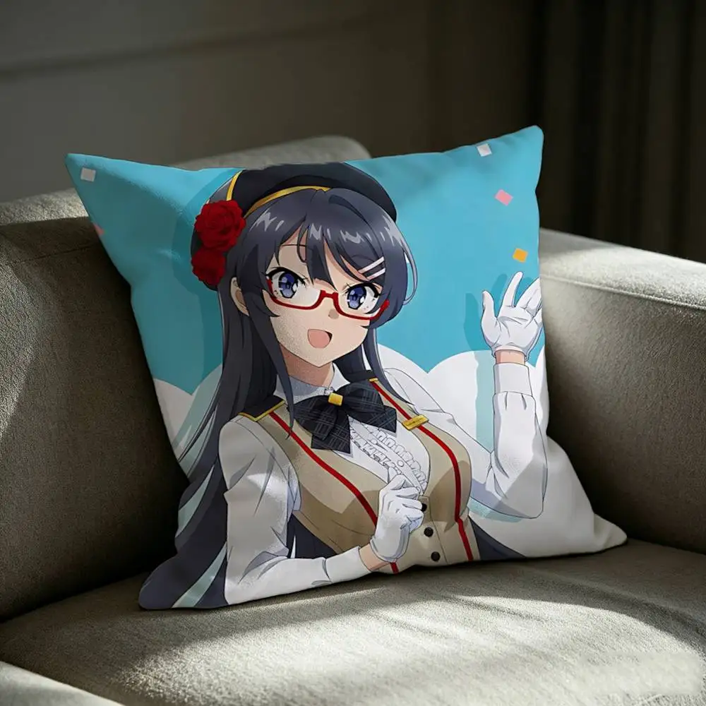Bunny Girl Senpai M-Mai S-Sakurajima Square Sofa Pillow Cover Solid Color Living Room Home Decor Cushion Case