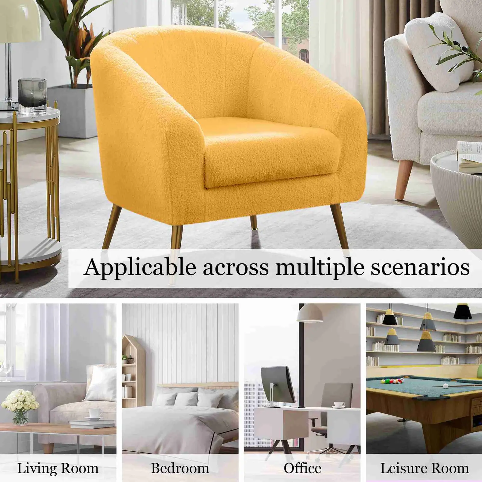 

Accent Chair Elegant Armchair with Cozy Soft Padded Yellow Comfortable Reading Chair for Living Room Bedroom Office Leisure Room