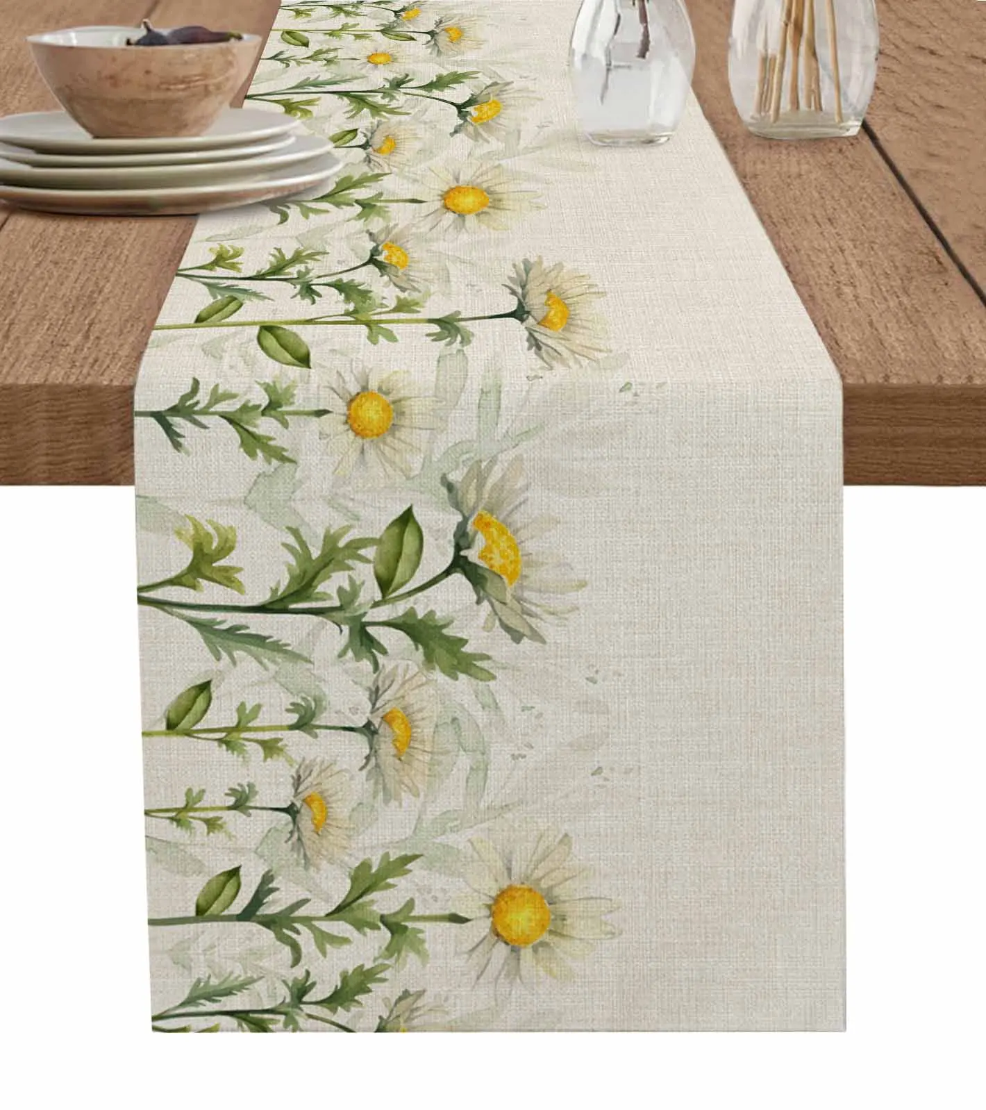 

Plant Daisy Watercolor Table Runner for Dining Table Wedding Decoration Tablecloth Home Decor Table Runner