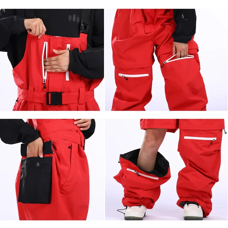 Jumpsuit Ski pria wanita, pakaian overall olahraga luar ruangan tahan air salju papan Salju Suspender celana gunung tahan angin musim dingin