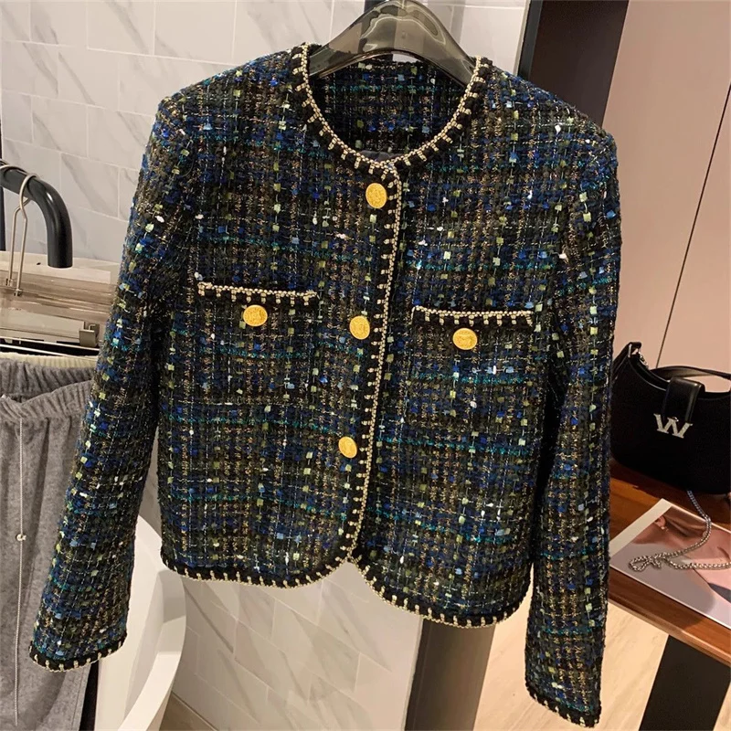 Chaqueta de Tweed coreano para mujer, abrigo de lana de manga larga de alta calidad, temperamento corto, prendas de vestir exteriores elegantes, Tops, novedad de otoño, 2024