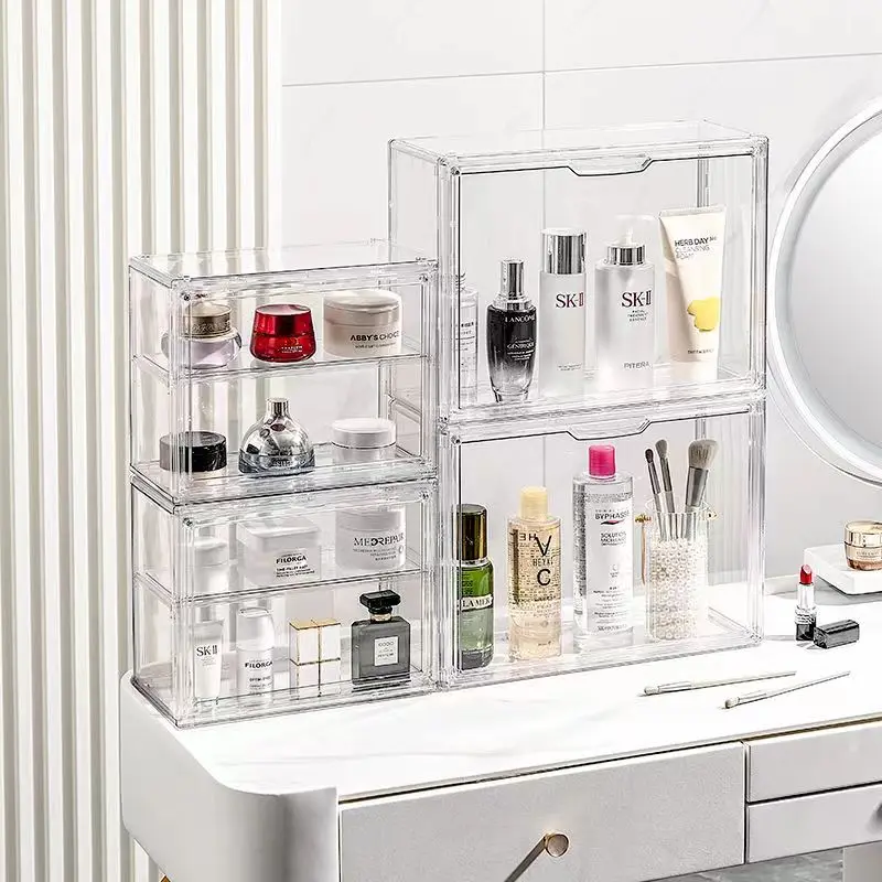 

Transparent Acrylic Cosmetic Storage Boxes Dresser Skin Care Dust Storage Case Bathroom Wall Mounted Storage Boxes