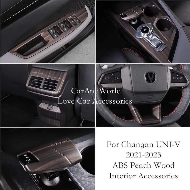 

ABS Peach Wood Interior Gearbox Frame Window Lift Switch Decorative Cover Trims Car Accessories For Changan UNIV UNI-V 2022-2025