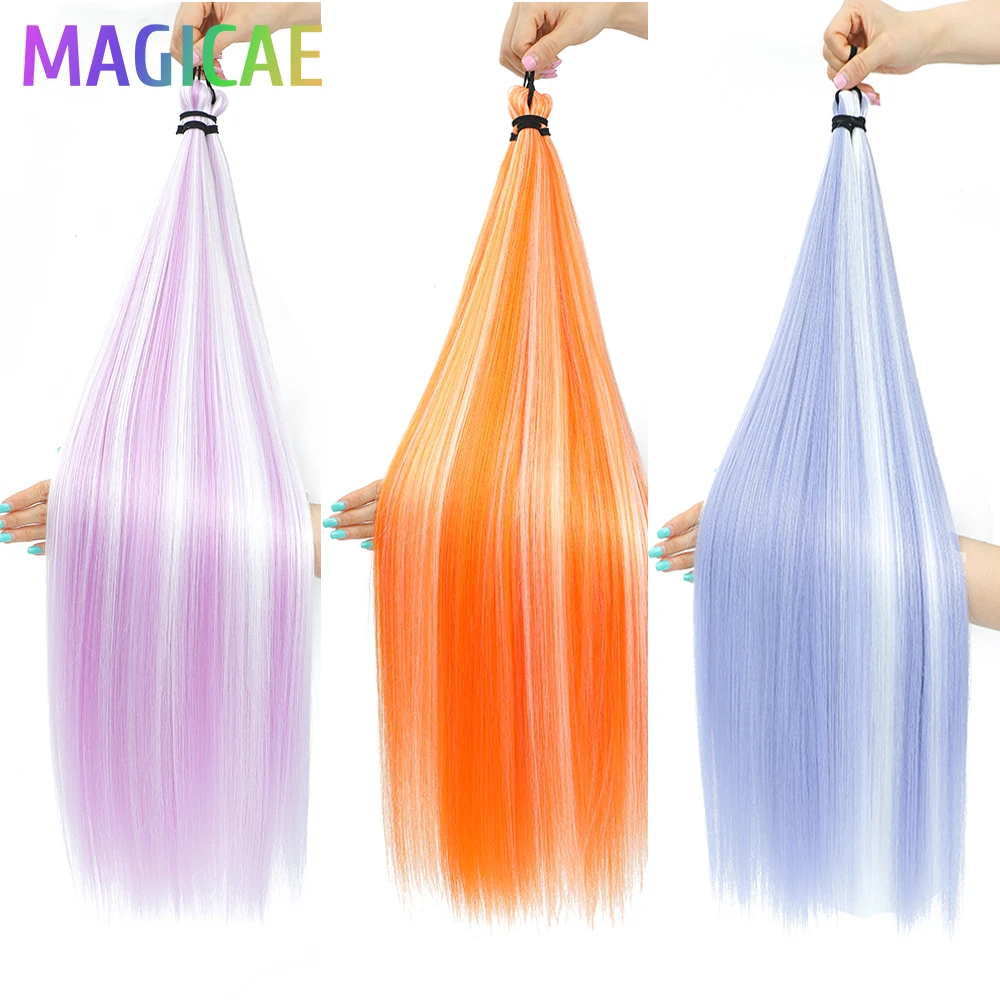 

3Pcs 28Inches 300Grams Blond Ice Ombre Rainbow Twist Crochet Braids Hair Extension High Temperature Straight Bundles Synthetic