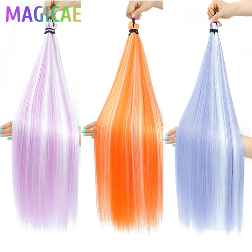 Imagen 2 del producto 3 uds 28 pulgadas 300 gramos recto Rubio Rosa Ombre Arco Iris trenzas de ganchillo extensión de cabello mechones sintéticos de alta temperatura