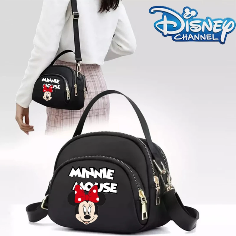 

New Mickey Minnie Cartoon Print Diagonal Small Square Bag Mini Phone Bag Casual Nylon Fabric Bag Women's Shoulder Backpack