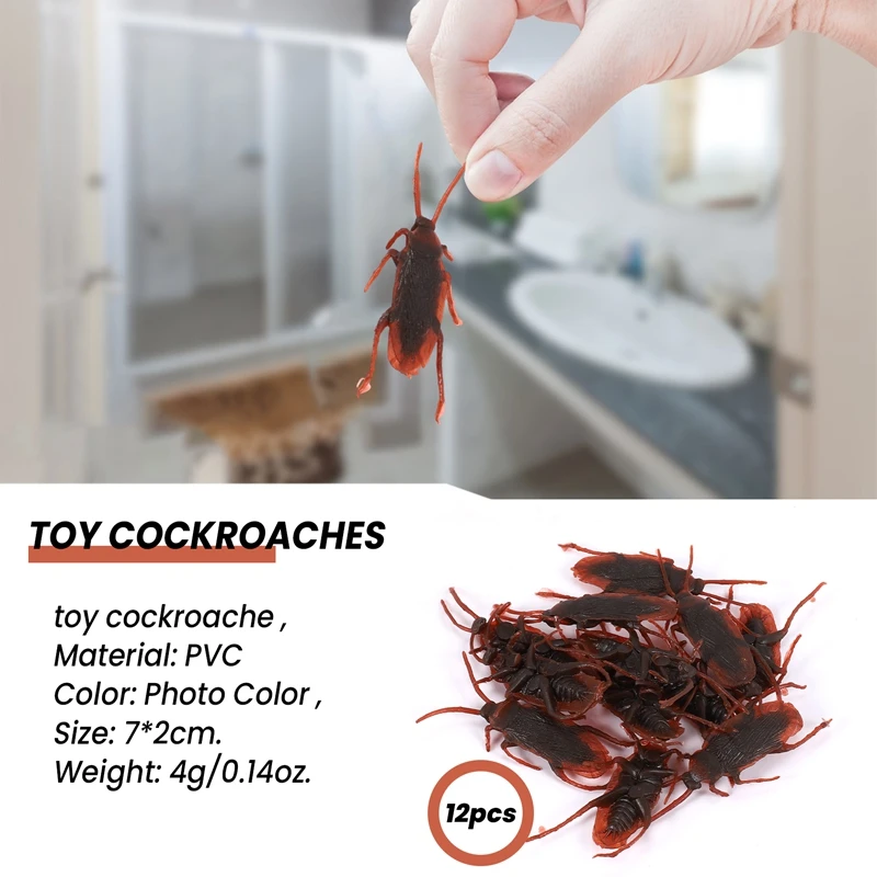 12 Pcs Halloween Simulated Plastic Cockroaches Deceptive Props Toy Trick Decor