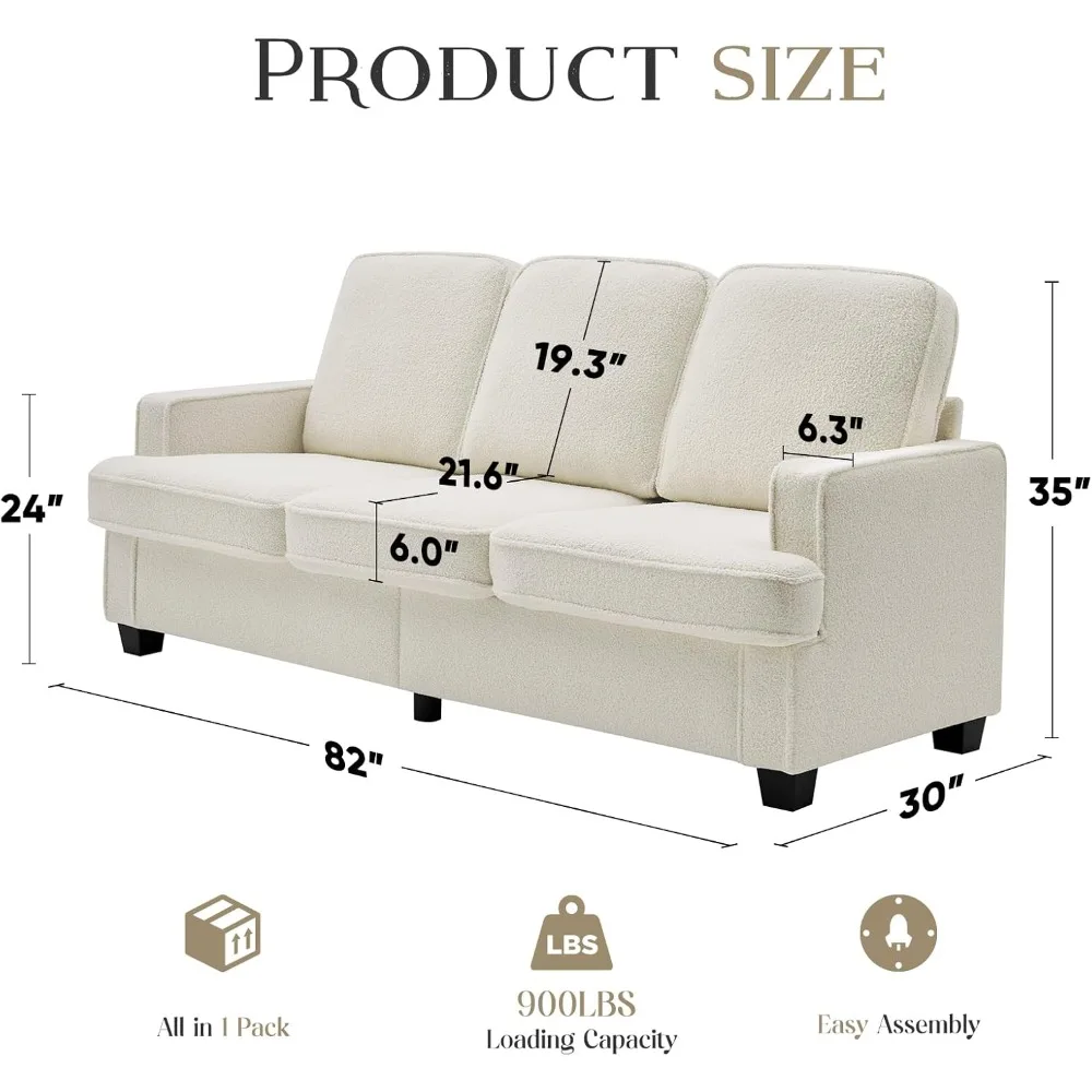 82” Spacious Deep Seat Sofa, Sofas Bed for Small Spaces, Detachable Futon Couch Cover, Teddy Fleece Couch