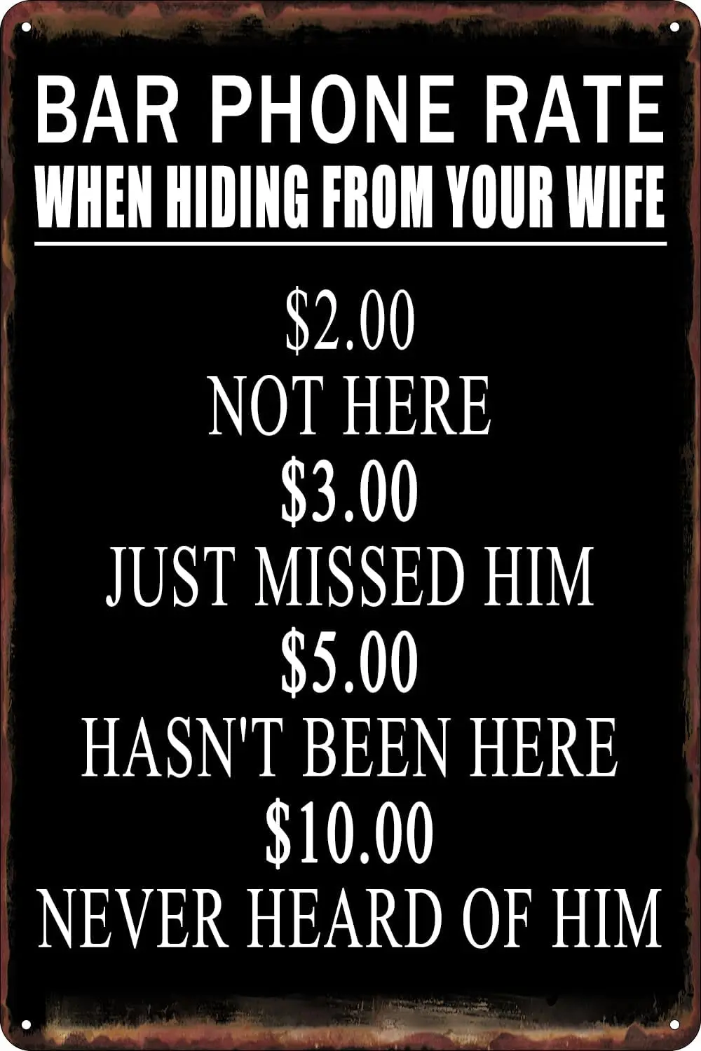 Sarcastic Tin Sign Bar Phone Rate Tin Sign When Hiding from Your Wife Funny Vintage Metal Sign Wall Decor for Man Cave Bar Shop