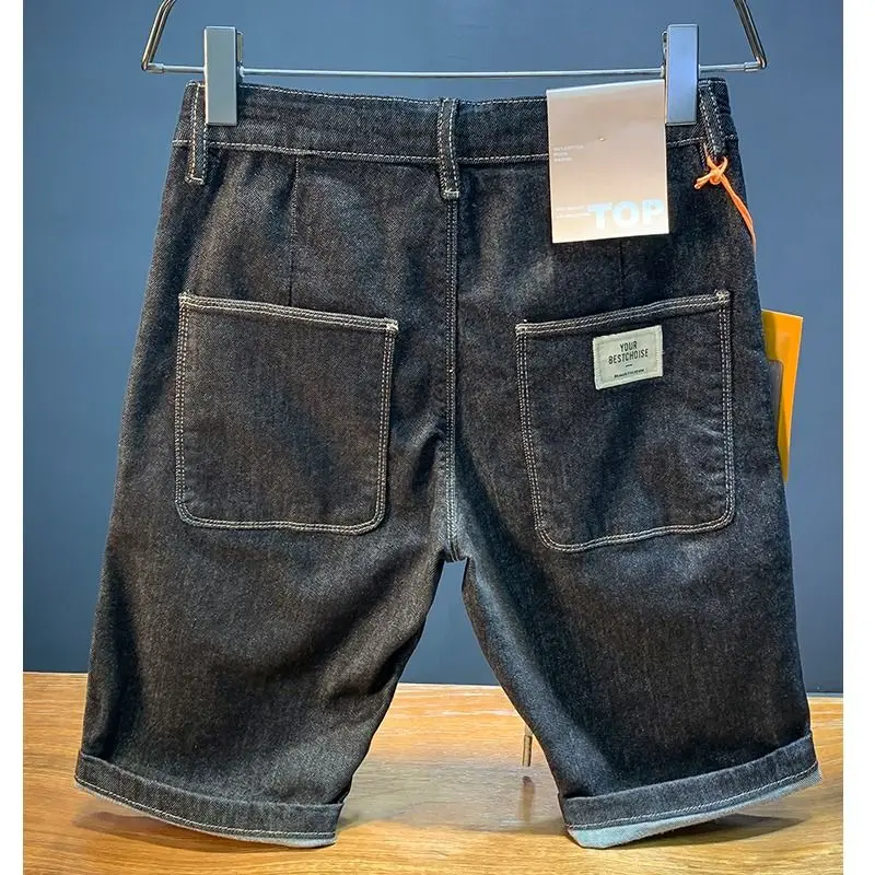 عالية الجودة عادية العصرية العلامة التجارية الرباط الخصر الرجال الدنيم السراويل المطرزة مطاطا سراويل قصيرة 2025 الصيف السراويل المتوسطة #5