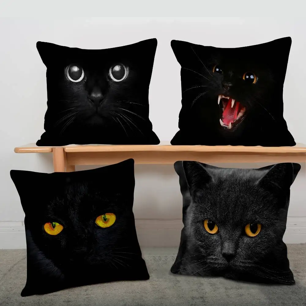 Black Cat Print Pillow Cover for Bedroom Room and Living Room Sofa Decorative Cushion Cover