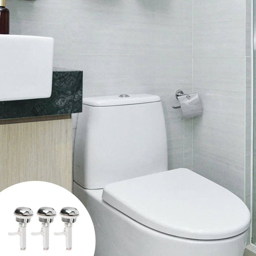 

3pcs Universal Toilet Flush Buttons Replacement Round Head Tank Push For Home Bathroom Water Tank Fittings Durable Electroplated