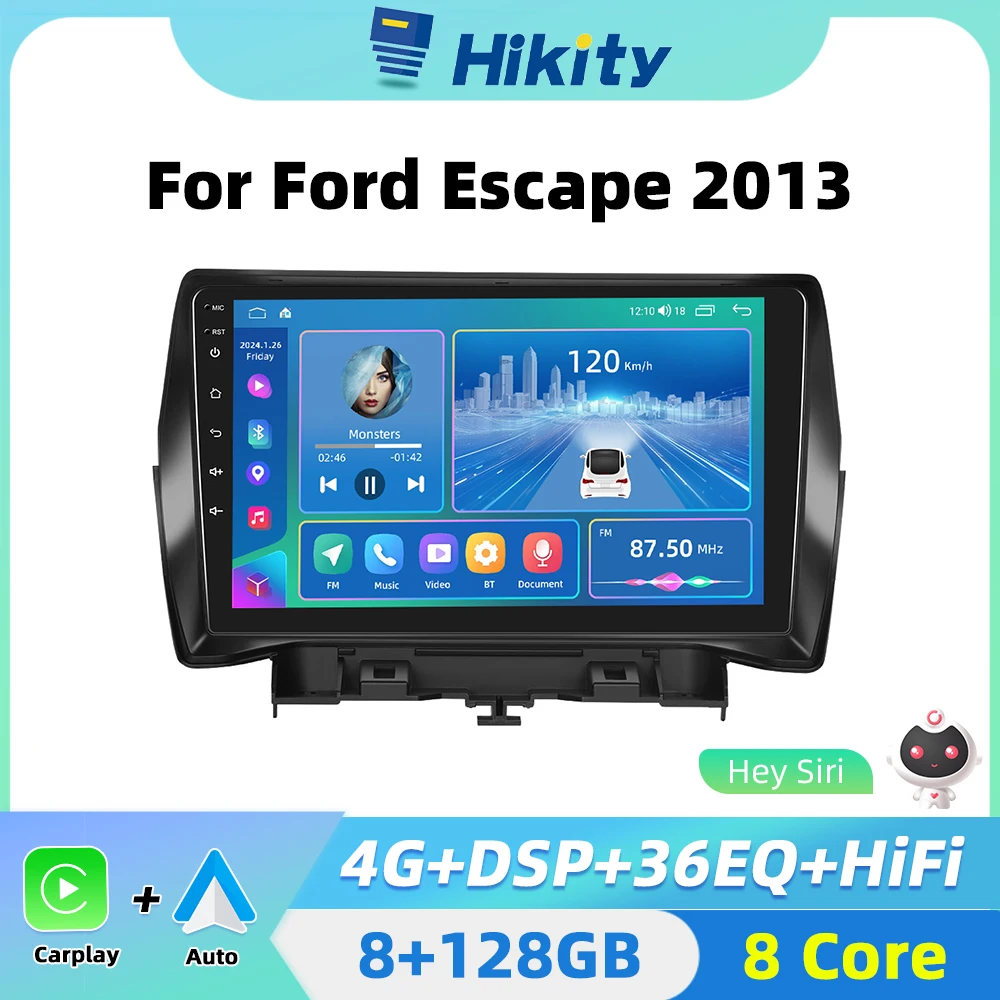 Hikity 8G+128G Android Car radio CarPlay For Ford Escape 2013 FM Audio Navigation GPS Stereo HeadUnit RDS HIFI 2din autoradio