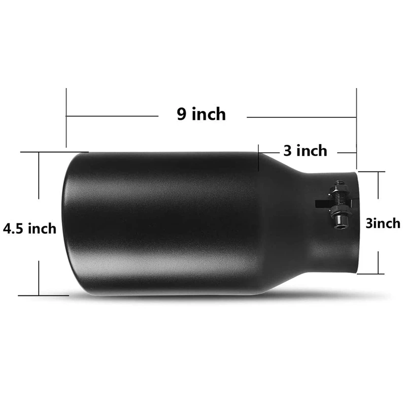 3 Inch Inlet Black Exhaust Tip 3 X 4.5 X 9 Black Paint Finish Stainless Steel Material Exhaust Tip Bolt-On Installation