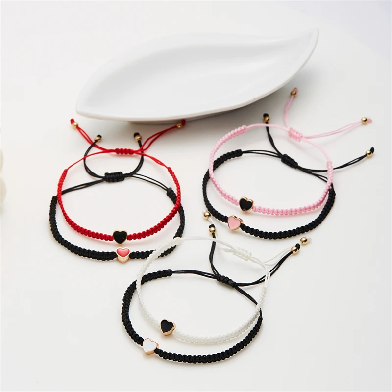2 Pcs Heart Matching Bracelets For Couples and Friendship Fashion Handwoven Long Distance Bracelets Jewelry Valentine\'s Day Gift